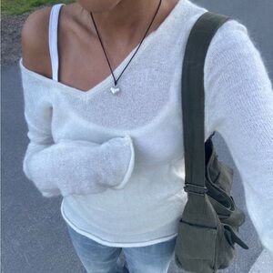 Brandy Melville Andi Mohair V-Neck Sweater in cream, one size